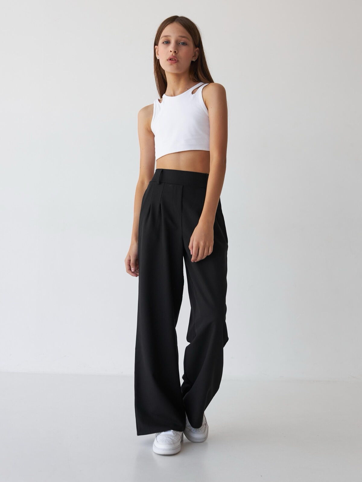 Брюки-палаццо школьные для девочки трикотаж Valza черные 5108 - размеры