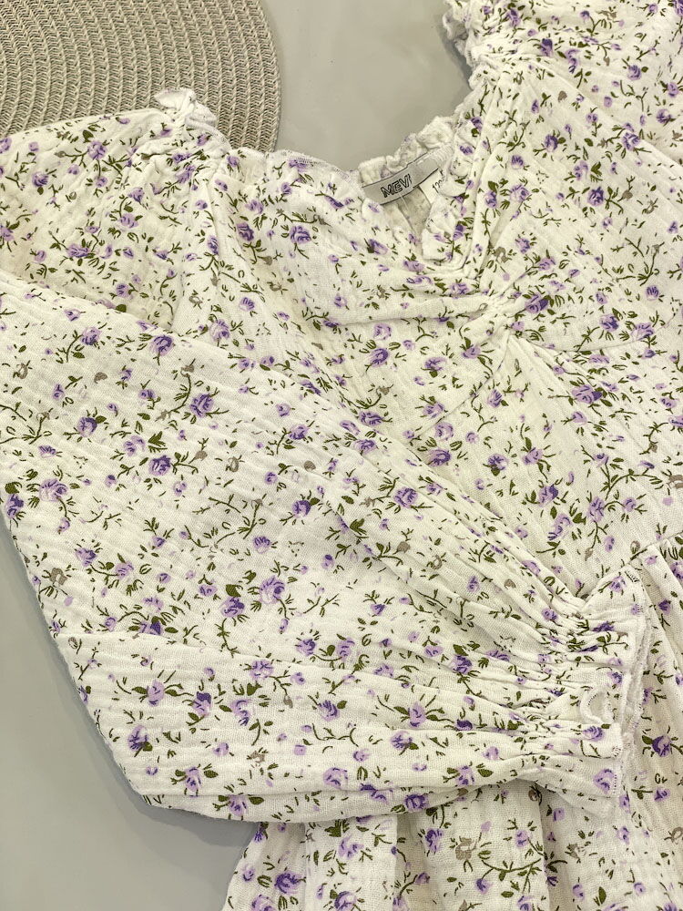 Платье для девочки муслин Mevis Цветочки белое с сиреневым 5037-03 - купить