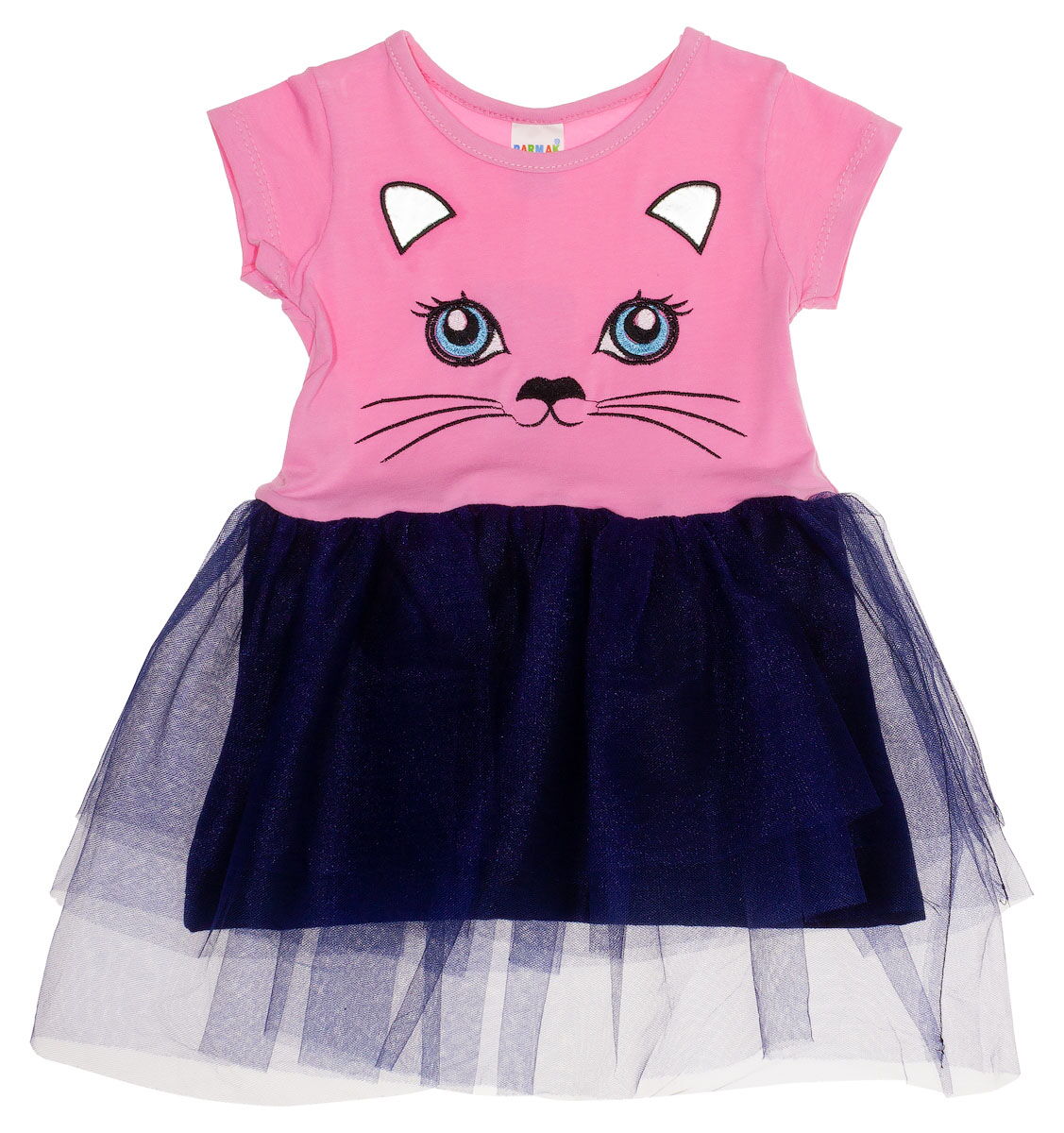 Платье для девочки Кошечка розовое с темно-синим 002 - цена