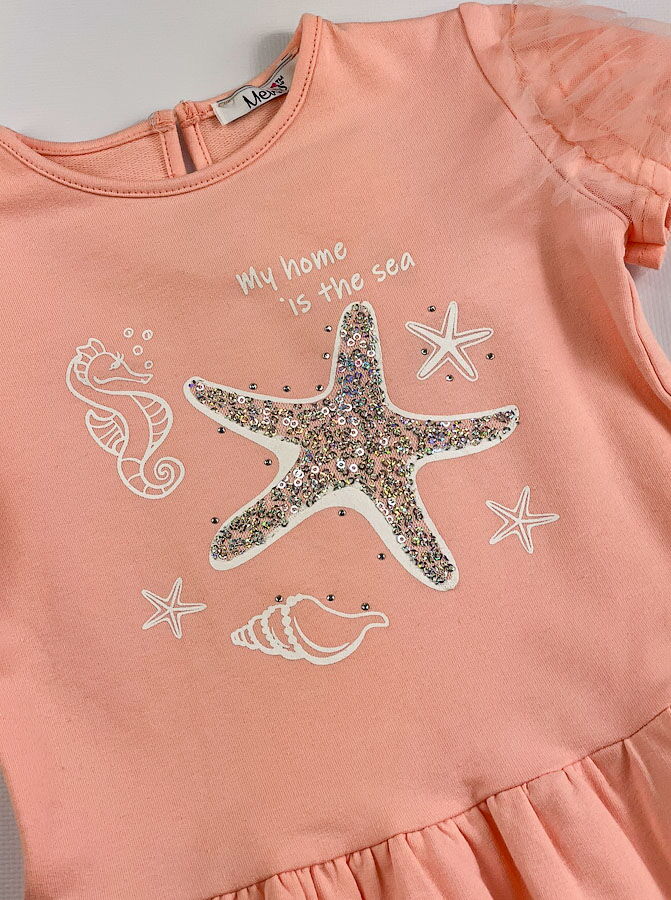 Трикотажное платье для девочки Mevis персиковое 3738-03 - фото