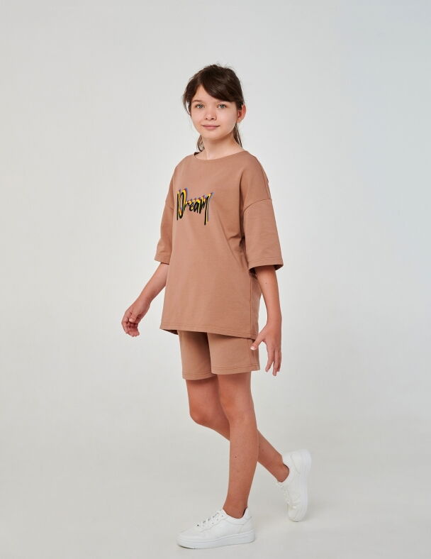 Костюм футболка и шорты для девочки SMIL Dream коричневый мокко 117390 - размеры