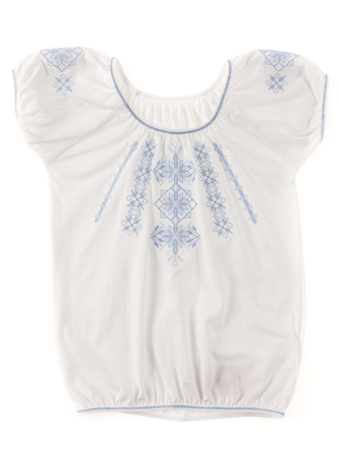 Блузка-вышиванка с коротким рукавом для девочки Фламинго голубая 719-101 - цена