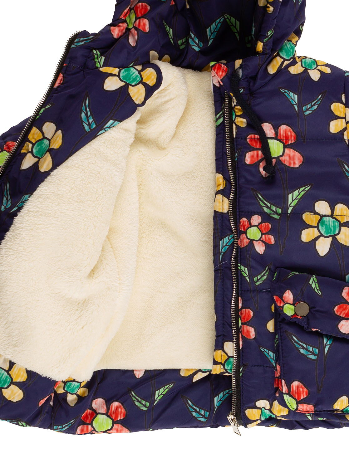 Куртка зимняя для девочки Одягайко Цветы темно-синяя 20133 - фото
