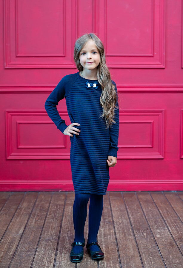 Вязаное платье для девочки TopHat темно-синее 19810 - размеры