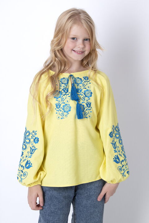 Вышиванка для девочки Mevis желтая 4854-03 - цена