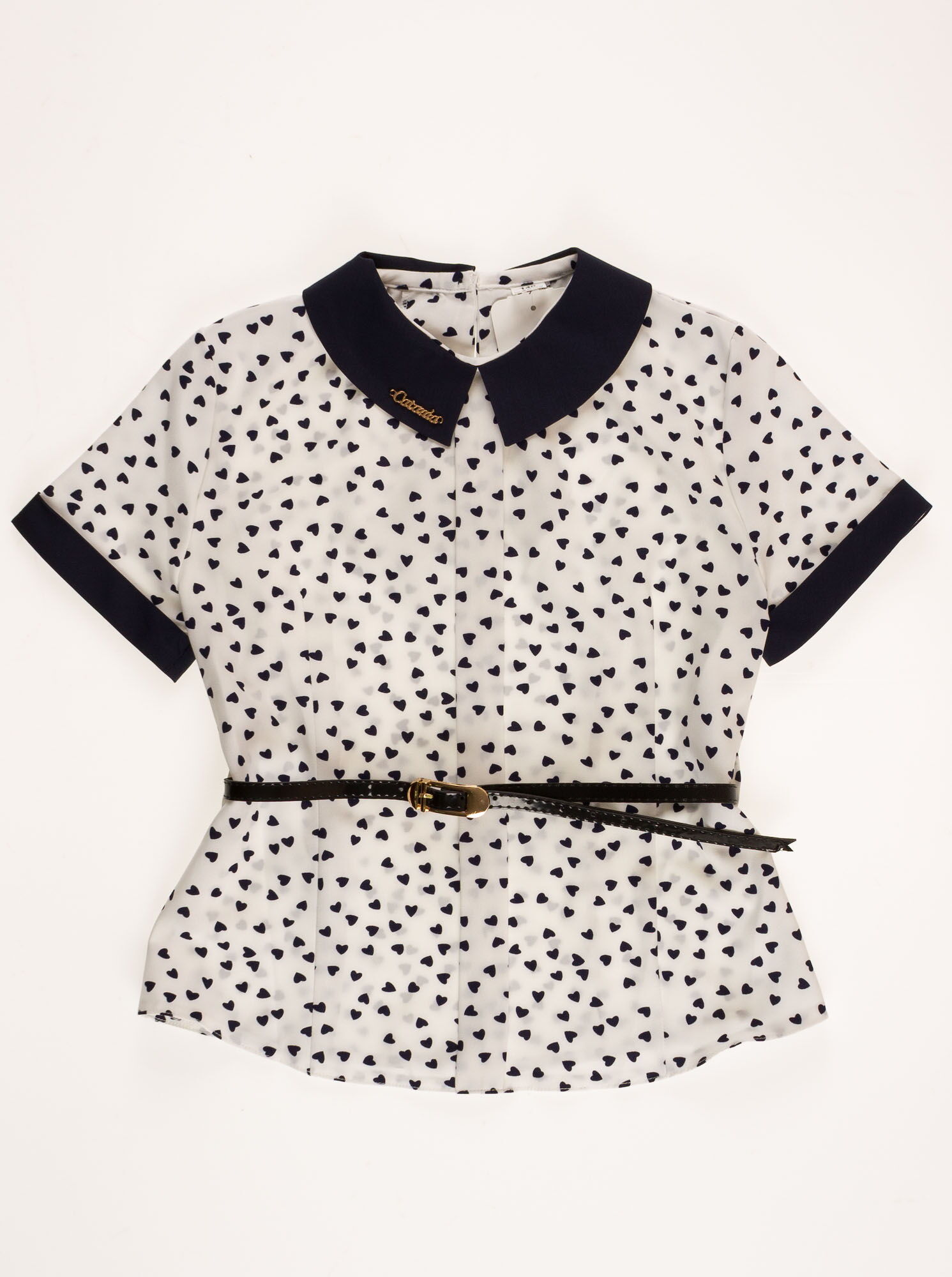 Блузка с коротким рукавом для девочки MEVIS Сердечки белая 08531 - цена