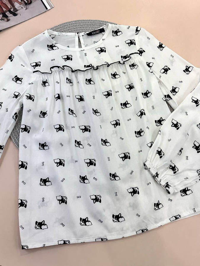 Блузка для девочки Mevis Собачки белая 5059-01 - картинка