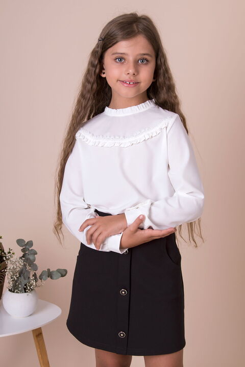 Блузка со стойкой для девочки Mevis молочная 4919-01 - фото