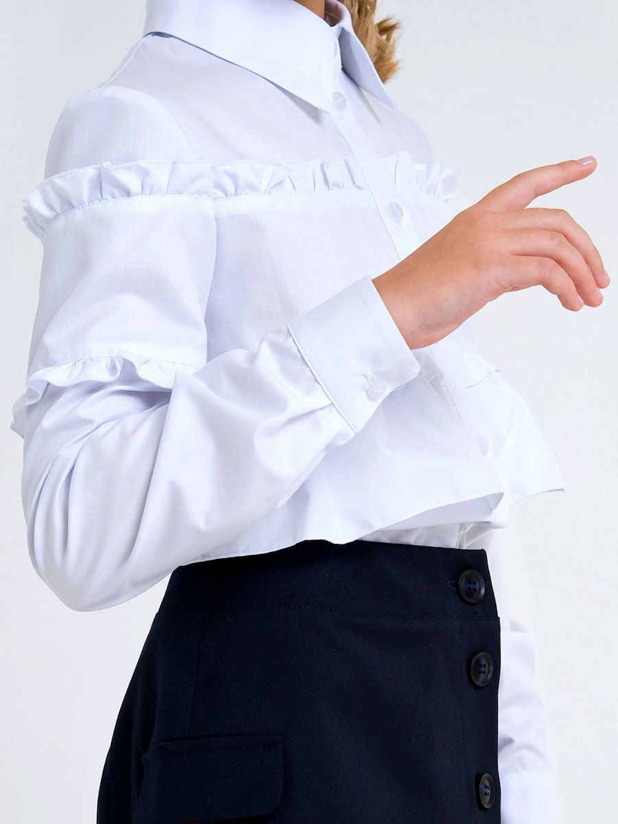 Блузка с рюшами для девочки SMIL белая 114760 - фото