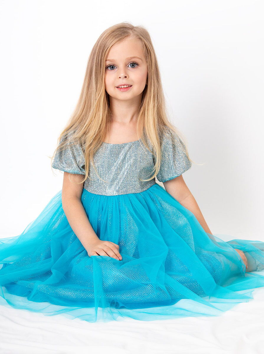 Нарядное платье для девочки Mevis голубое 4043-03 - фотография