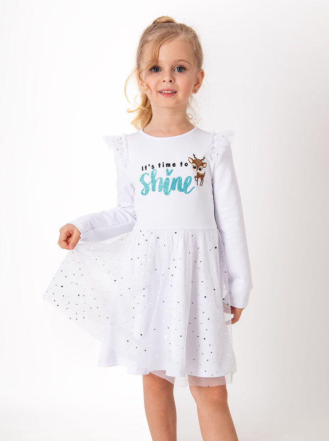 Трикотажное платье для девочки Mevis Оленёнок белое 3845-03 - цена