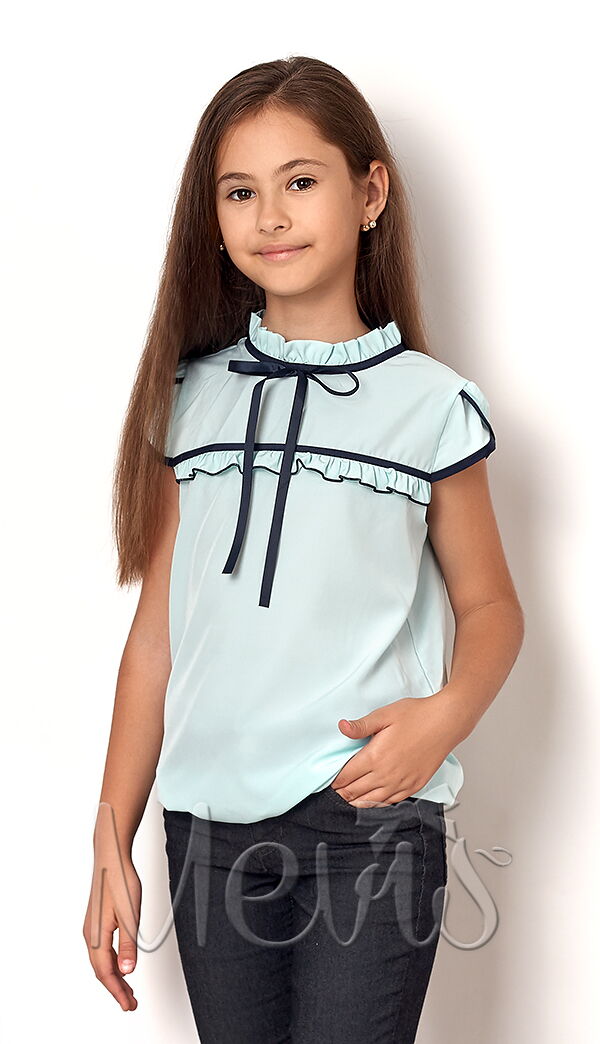 Блузка с коротким рукавом для девочки Mevis мятная 2424-05 - цена
