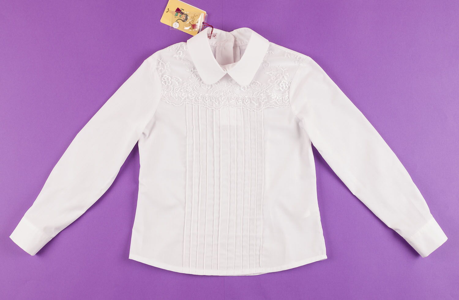 Блузка школьная с кружевом SUZIE Эмма белая  СЧ-12713 - размеры