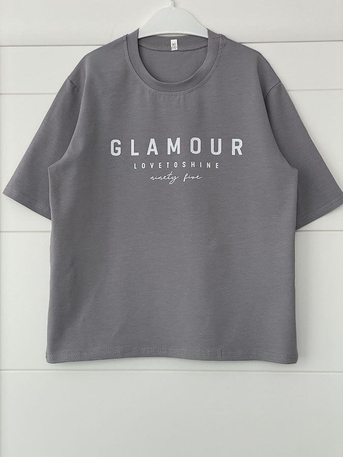 Базовая футболка оверсайз для девочки Glamour серая 120525 - цена