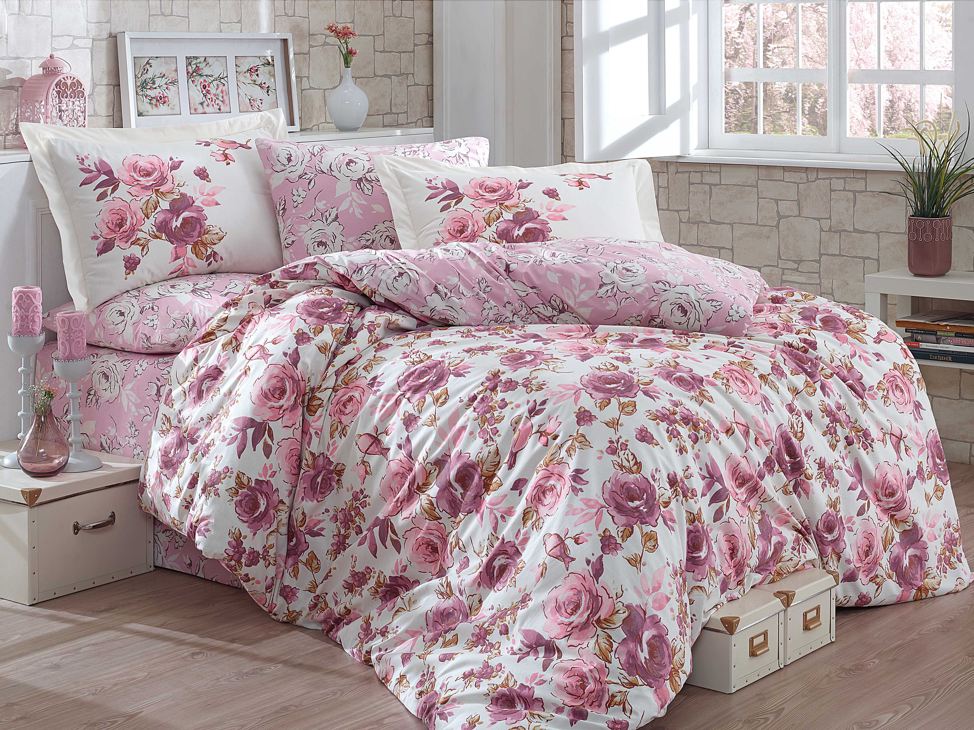 Комплект постельного белья HOBBY Poplin Alessia темно-розовый 200*220 - картинка
