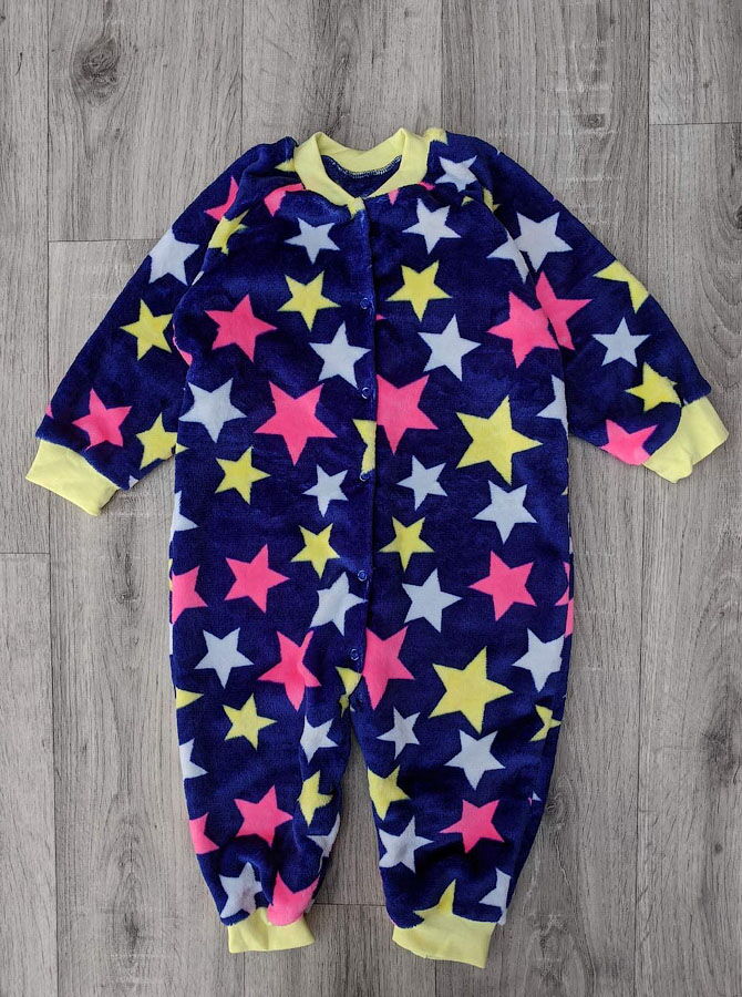 Утепленная пижама-спальник флис Звезды синий 2-150 - цена