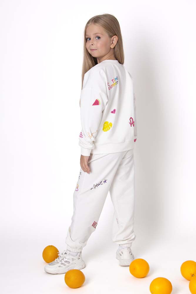 Стильный костюм для девочки Mevis Happy Weekend белый 4855-01 - фотография