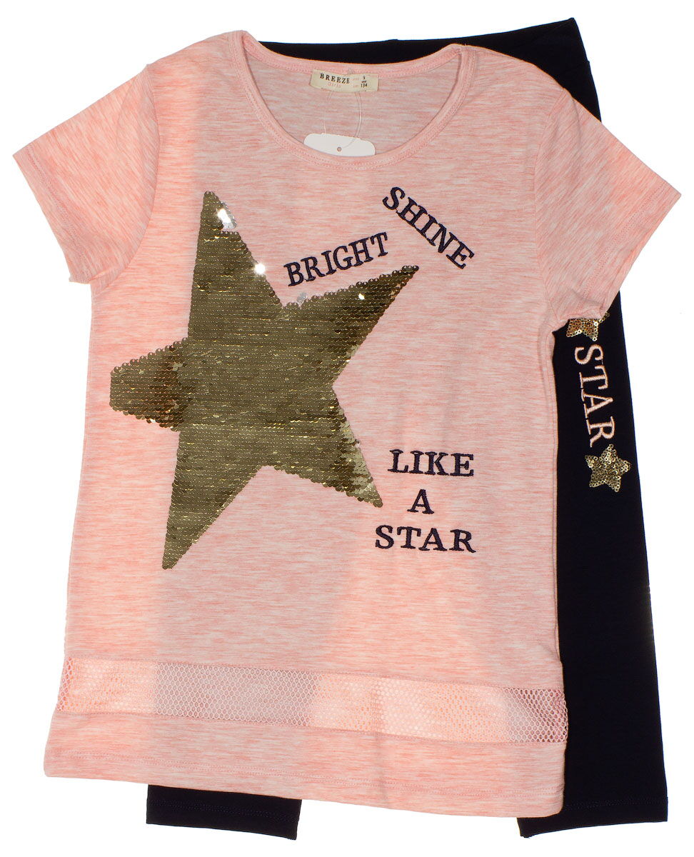 Комплект футболка и бриджи Breeze Звезда персиковый 12113 - цена