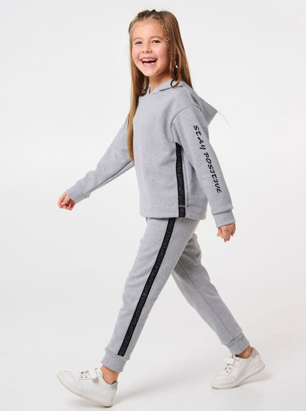 Утепленный спортивный костюм для девочки Smil серый меланж 117326/117327 - Киев