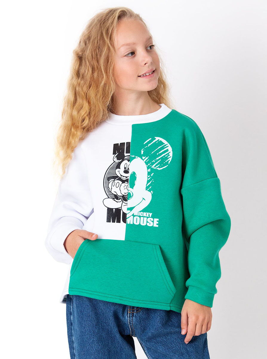 Свитшот для девочки Mevis Mickey Mouse белый с зеленым 4026-03 - цена
