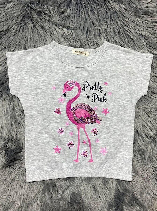 Комплект футболка и шорты для девочки Breeze Фламинго серый 15160 - фотография