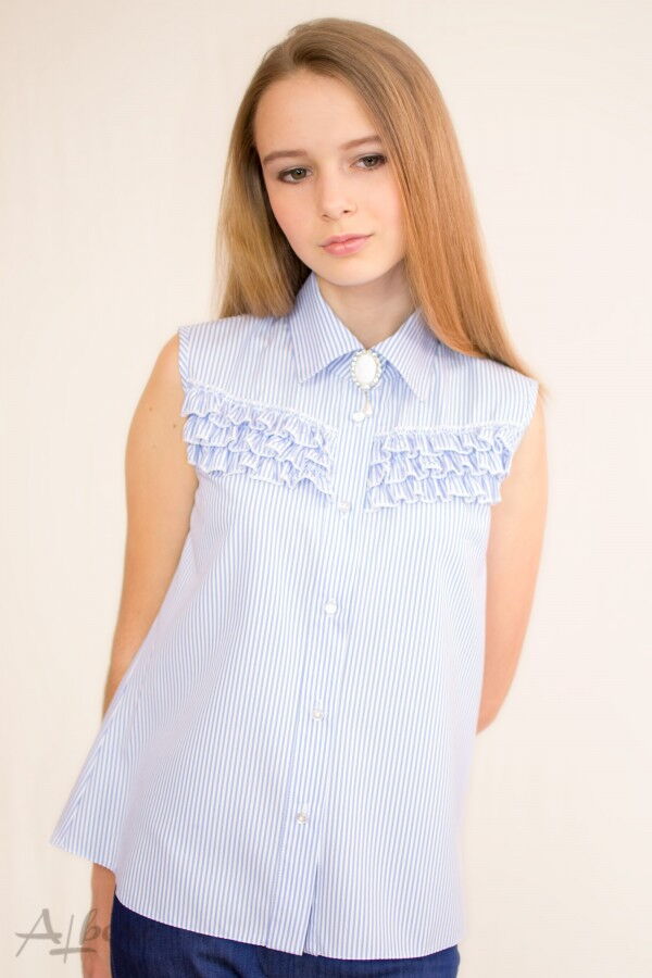 Блузка с коротким рукавом для девочки Albero голубая 5060 - фотография