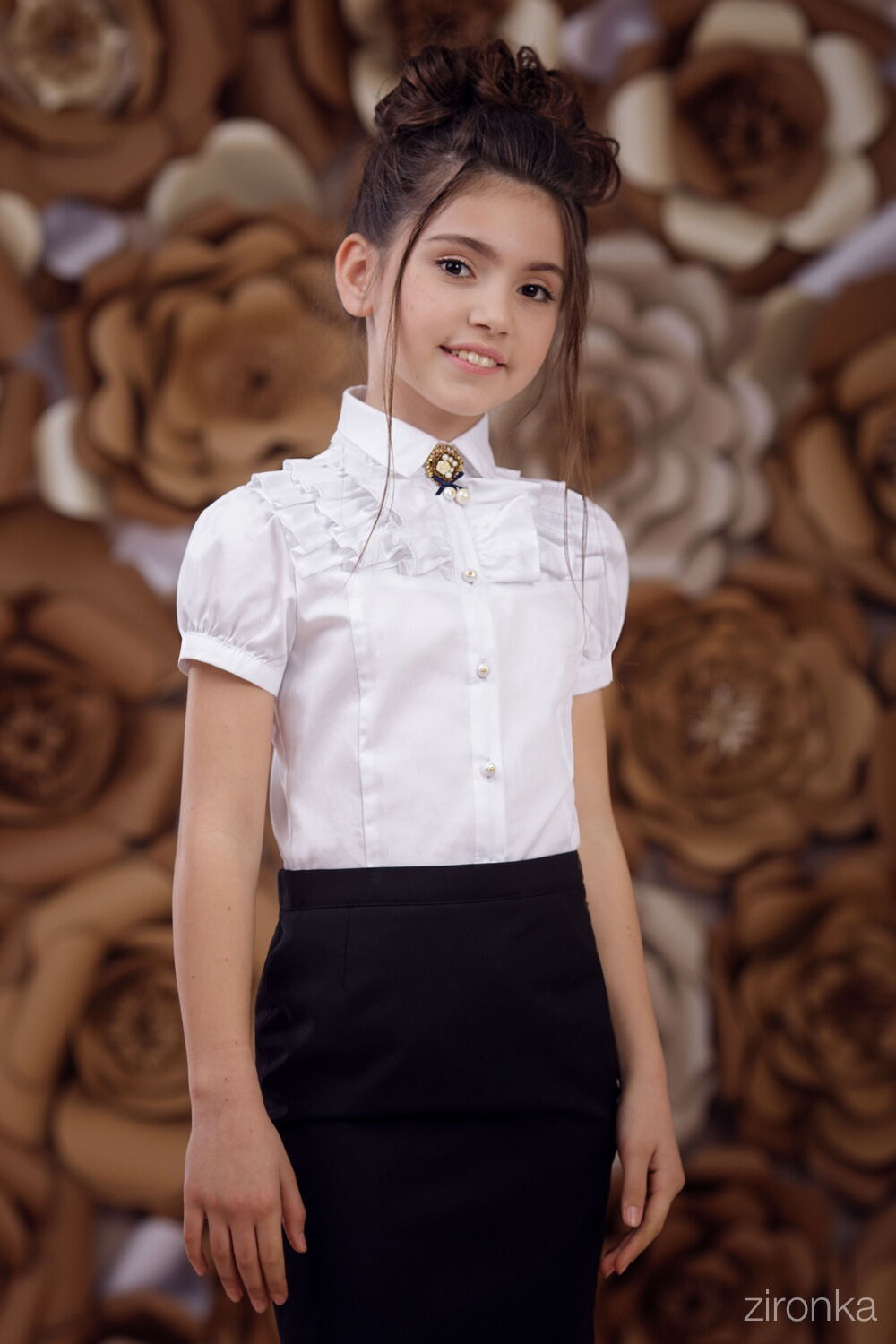 Блузка школьная с коротким рукавом Zironka белая 3662-1 - фото
