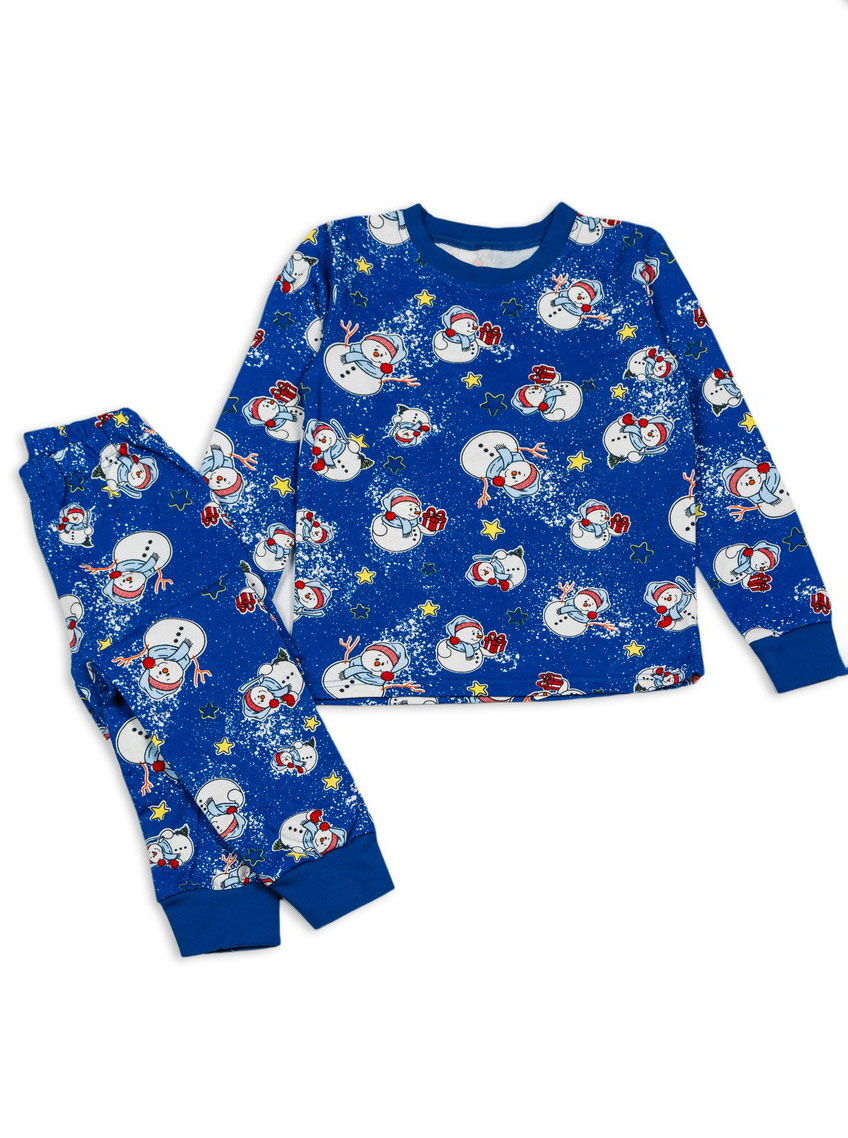 Теплая пижама Фламинго Снеговички синяя 329-310 - цена
