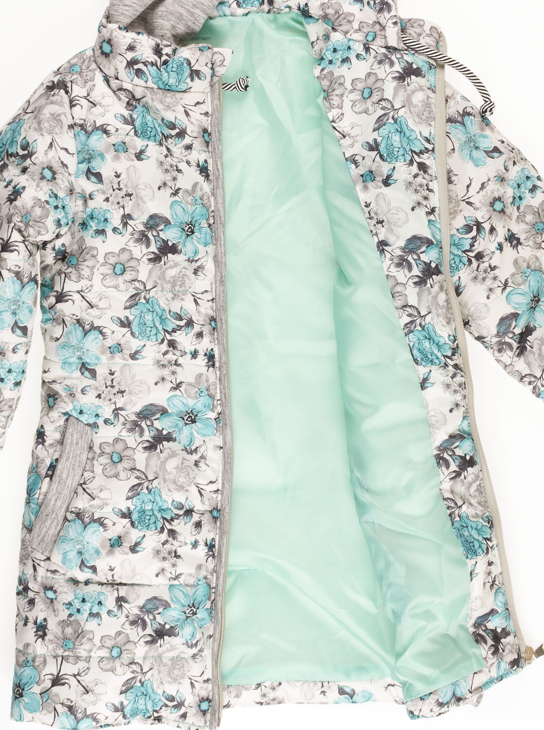 Куртка удлиненная для девочки ОДЯГАЙКО Цветы голубая 22079 - размеры