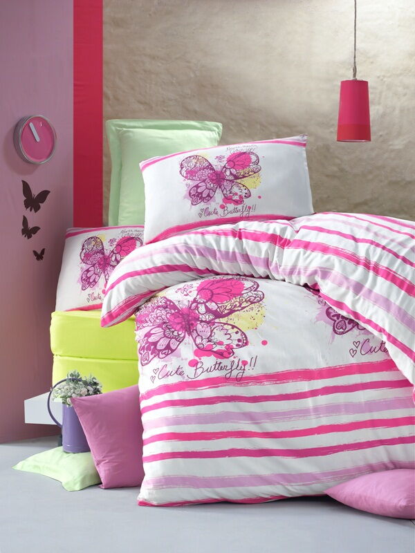 Полуторное постельное белье VICTORIA Ranforce CUTE BUTTERFLY розовый 160*220 - цена