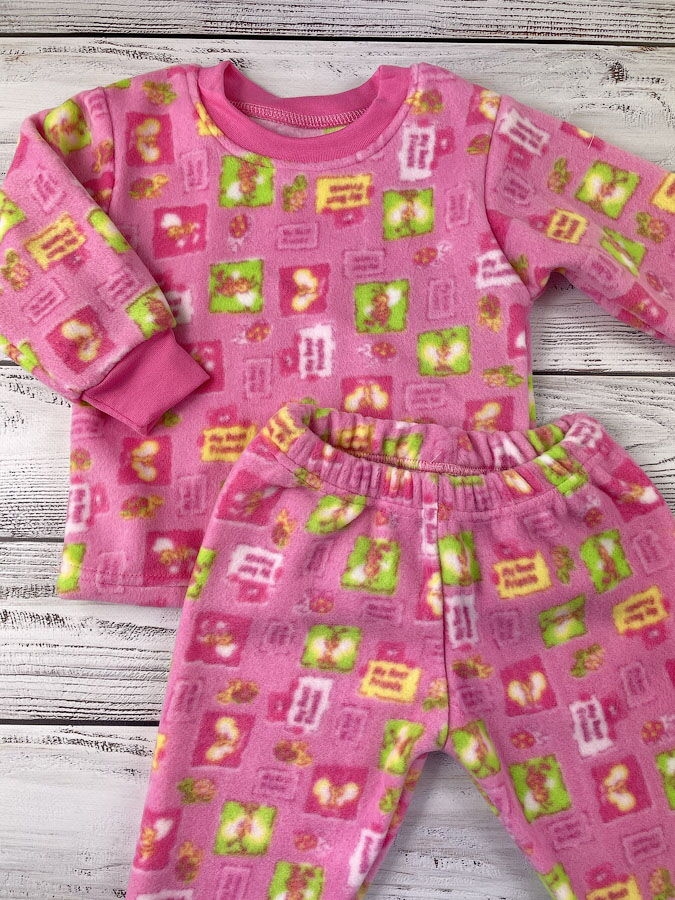 Теплая флисовая пижама для девочки Фламинго розовая 347-1404 - фото