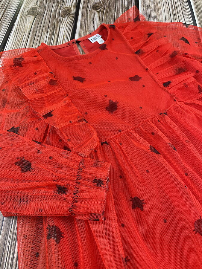 Нарядное платье для девочки Mevis красное 4071-02 - фотография