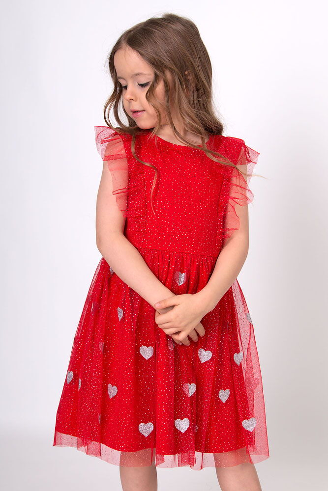 Нарядное платье для девочки Mevis Сердечки красное 5048-02 - фото