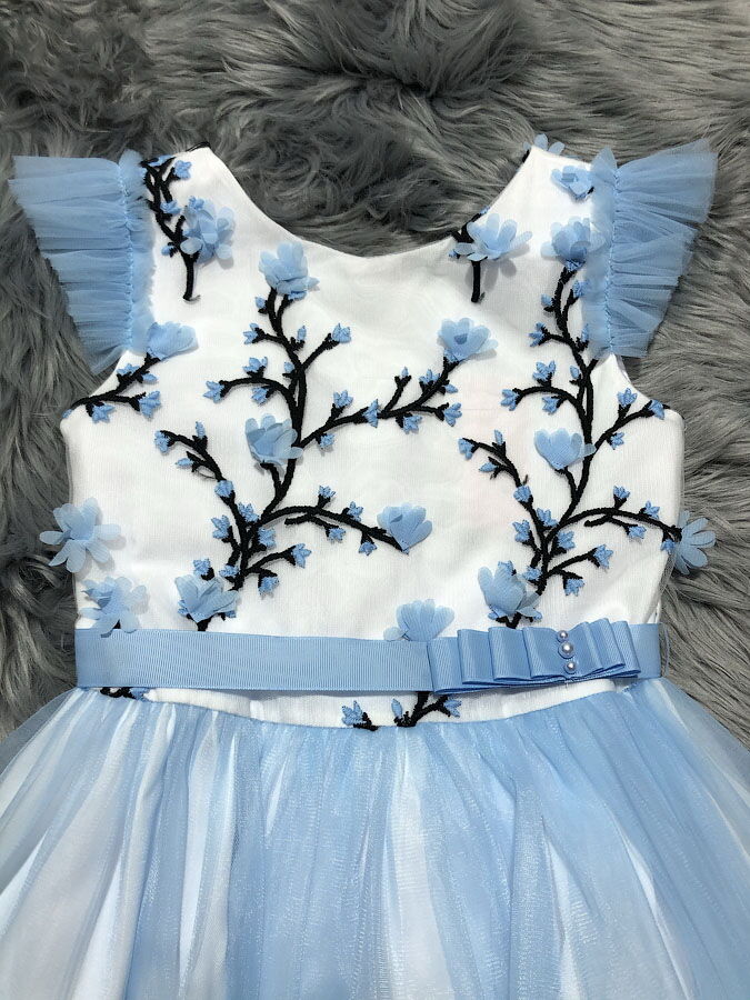 Нарядное платье для девочки Mevis голубое 3404-02 - фото