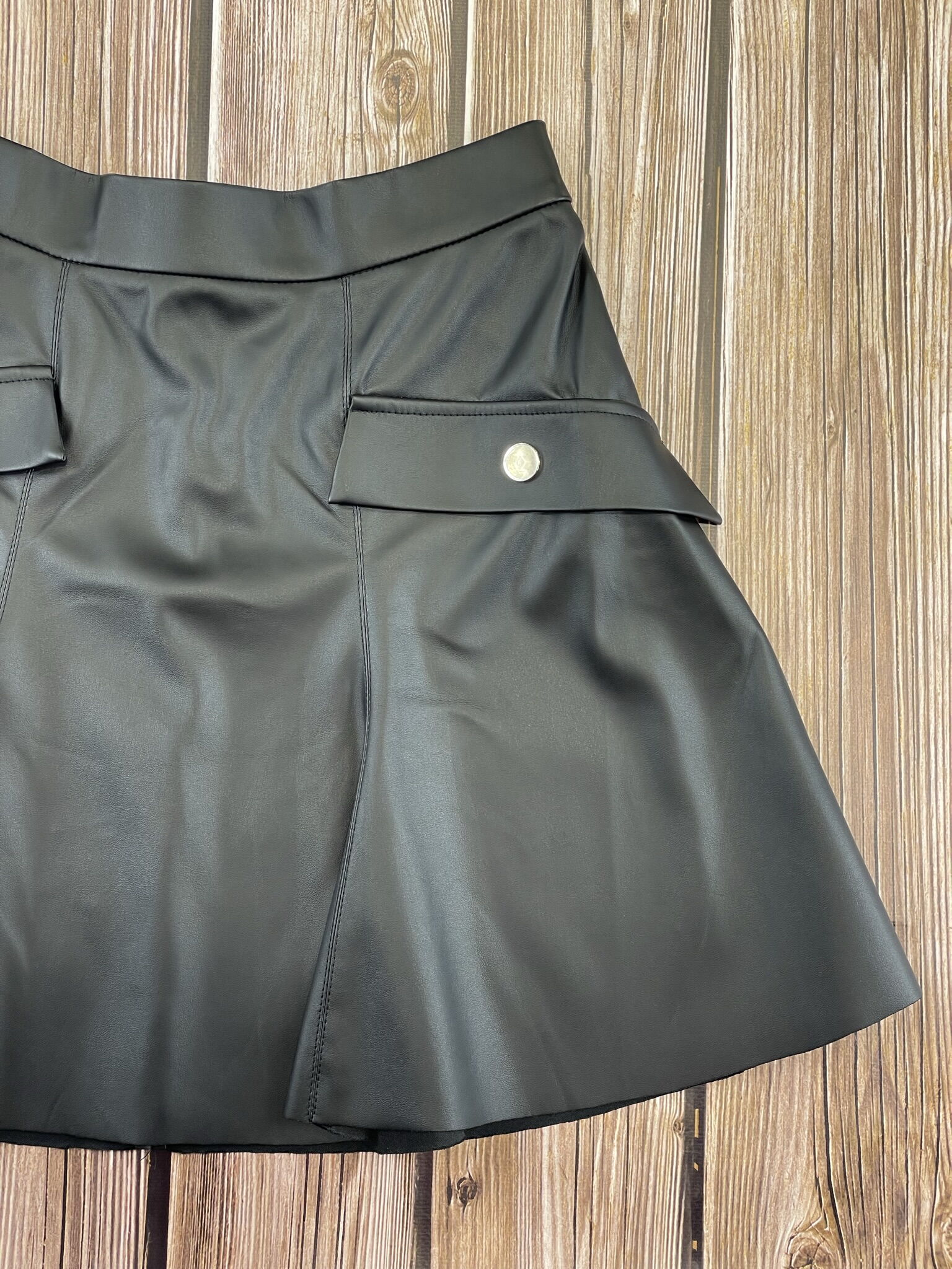 Стильная юбка из экокожи для девочки Mevis черная 3298-02 - фото