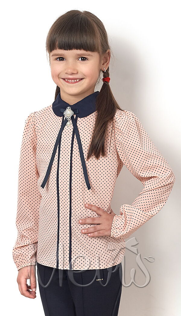 Блузка c длинным рукавом для девочки Mevis персиковая 2513-03 - цена
