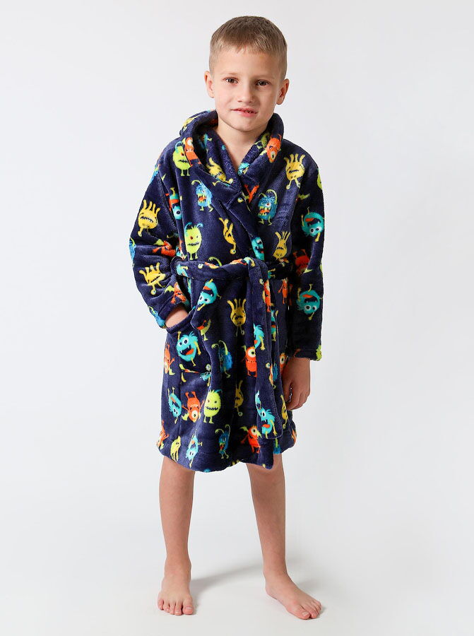 Халат вельсофт для мальчика Фламинго Монстры темно-синий 883-910 - цена