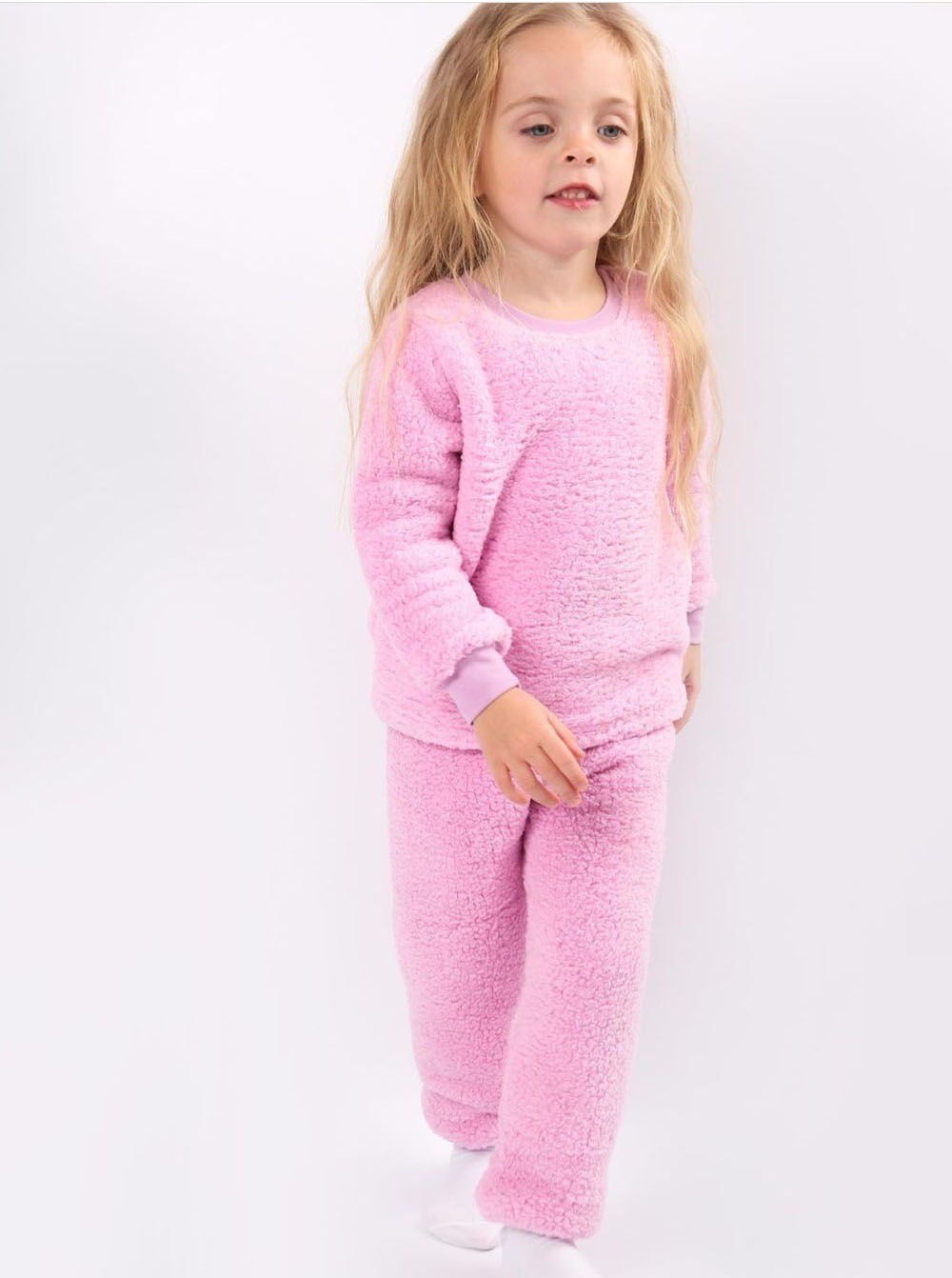 Теплая пижама для девочки вельсофт махра Фламинго розовая 855-919 - картинка