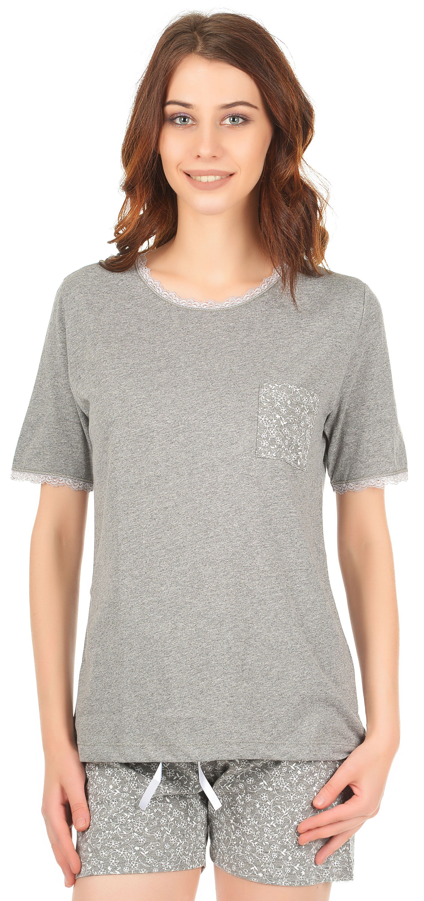 Комплект женский (футболка+шорты) MISS FIRST NINFEA серый - цена