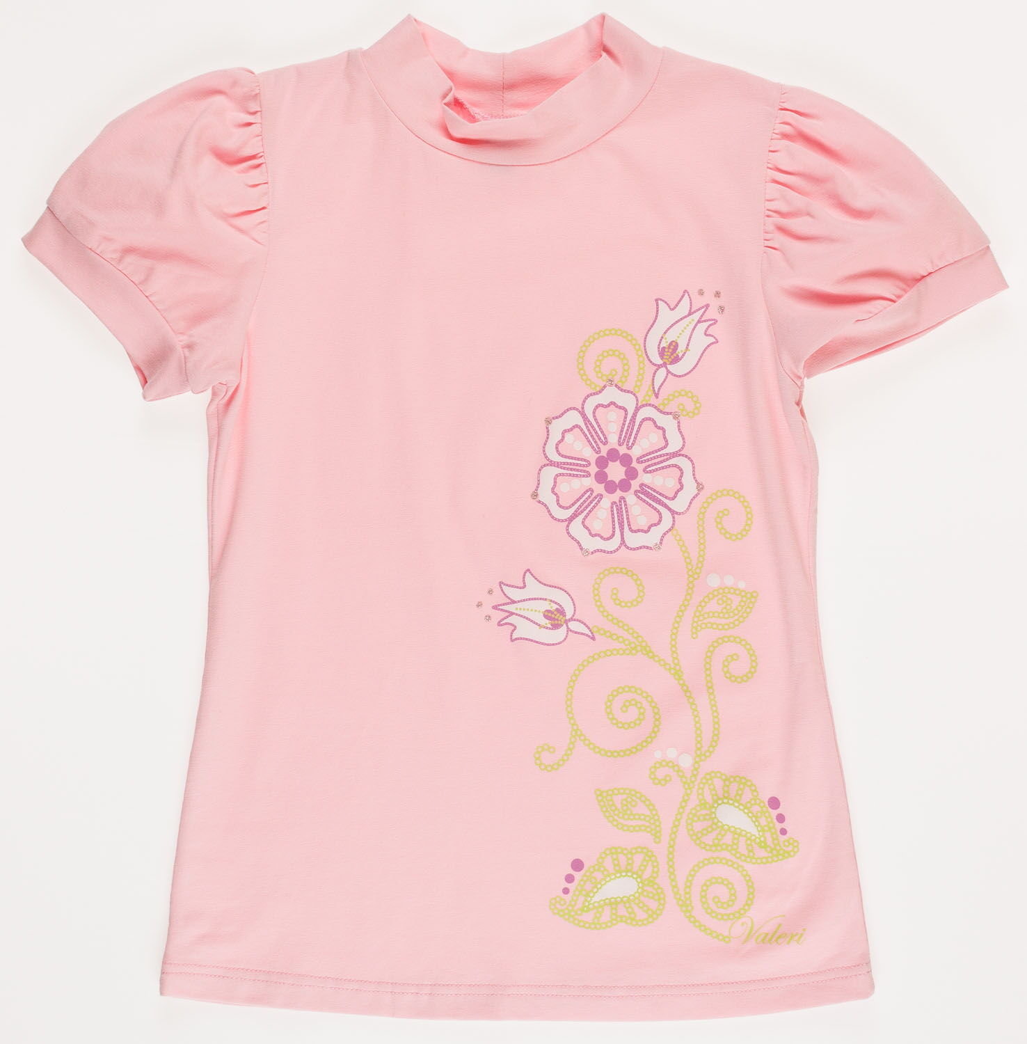 Блузка трикотажная с коротким рукавом Valeri tex Цветок розовая 1711-55-242 - цена