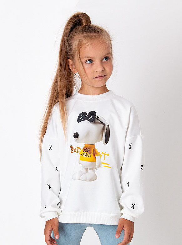 Свитшот для девочки Mevis Snoopy молочный 3954-01 - цена