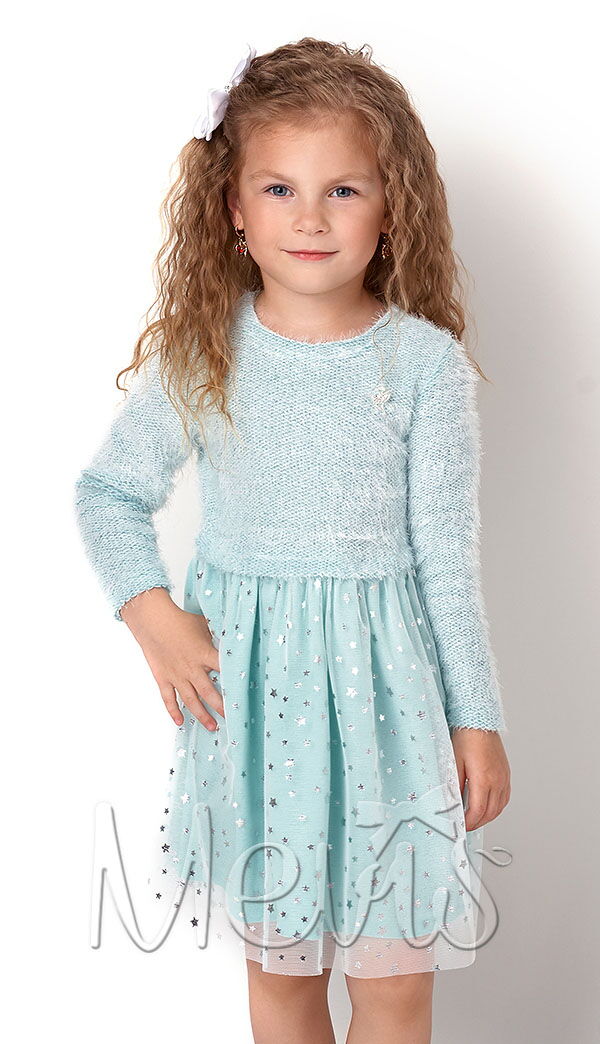 Тёплое нарядное платье для девочки Mevis голубое 2920-03 - цена
