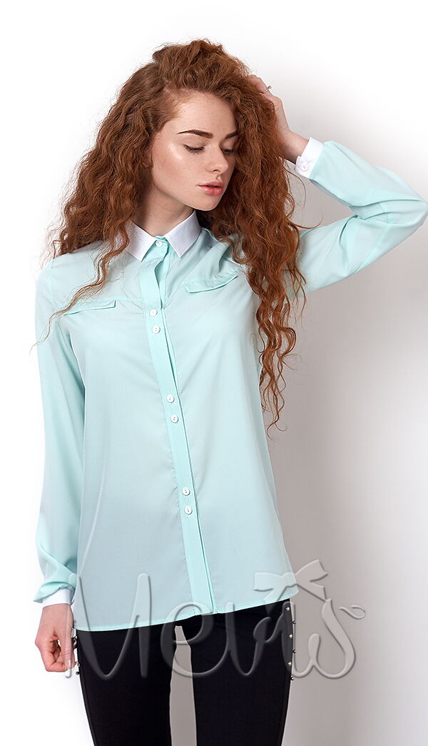 Блузка с длинным рукавом для девочки Mevis мята 2489-01 - цена
