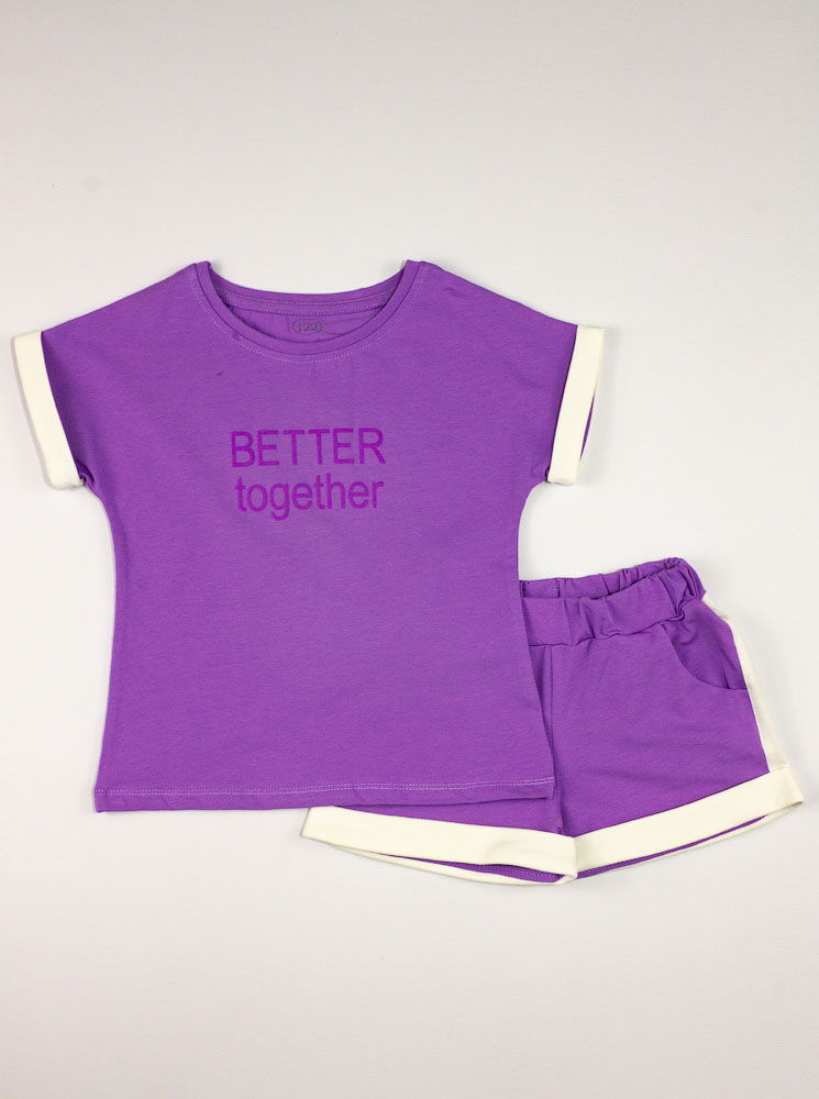 Комплект футболка и шорты для девочки Фламинго лаванда 837-416 - картинка