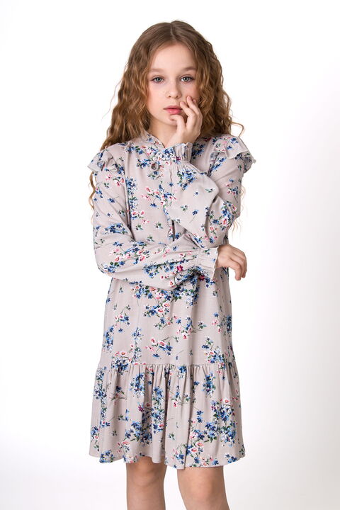 Платье для девочки Mevis Цветочки серое 4968-01 - размеры