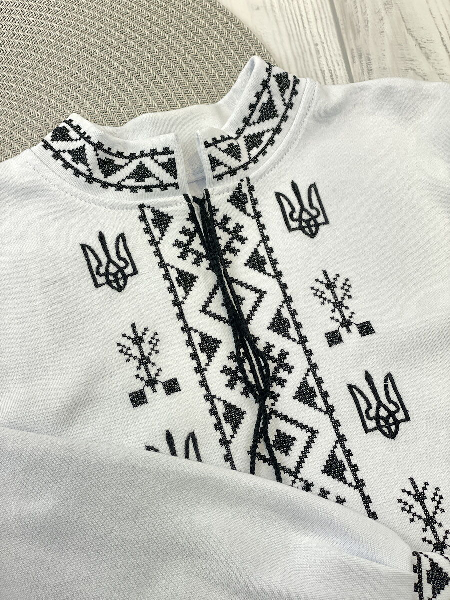 Трикотажная вышиванка для мальчика Фламинго белая 791-212 - размеры