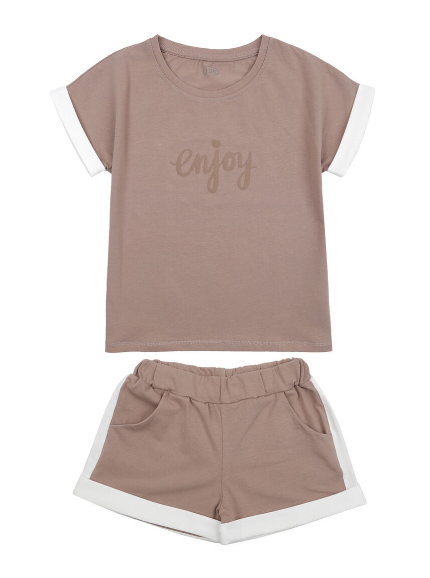 Комплект футболка и шорты для девочки Фламинго мокко 837-416 - цена