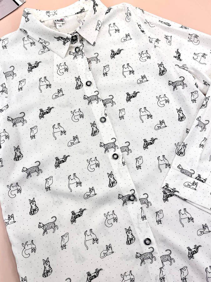 Блузка для девочки Mevis Коты белая 4414-01 - фото
