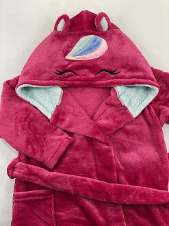 Теплый халат вельсофт для девочки Единорожка малиновый 441-909 - фото