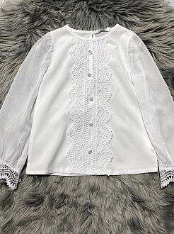 Блузка с длинным рукавом для девочки Mevis белая 3628-01 - размеры